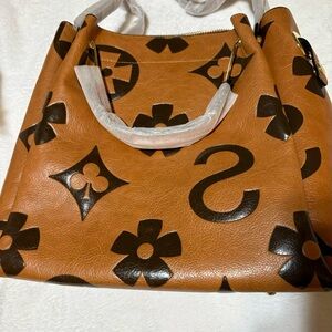 Designer-like vegan leather Tan and Brown Women's 2 piece set!  BRAND NEW